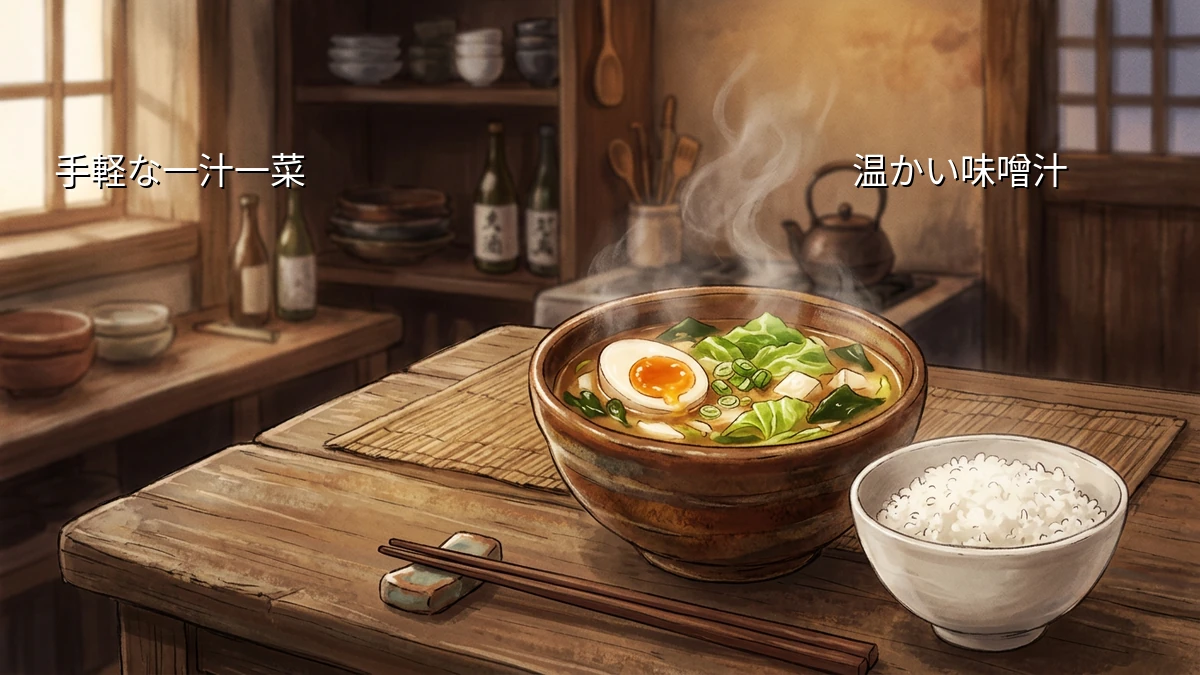 料理が苦手な一人暮らしでも迷わず作れるキャベツと卵のボリューム味噌汁