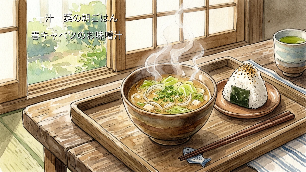 忙しい朝でも10分で完成する春キャベツと新玉ねぎの甘み引き立つ一汁一菜味噌汁
