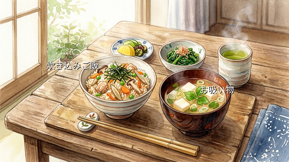 初めてでも優しく作れる鶏肉と根菜の炊き込みご飯とすっきりお吸い物の基本